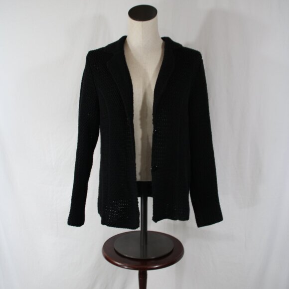 NY Collection Women's Black Knit Cotton Sweater Cardigan Preppy Blazer Size L - Picture 2 of 10